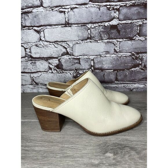 Madewell The Harper Ivory Leather Mules Stacked Heels Women 8M US/39EU J8560 - Picture 13 of 16